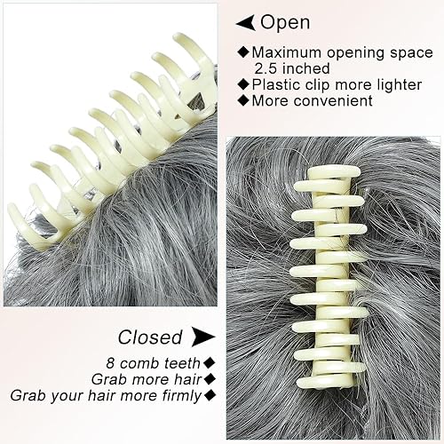 Miniatura 3 de AFNOTE Moño desordenado, pinza de garra, moños despeinados, extensiones de moño sintético rizado para mujer (negro mezcla gris)