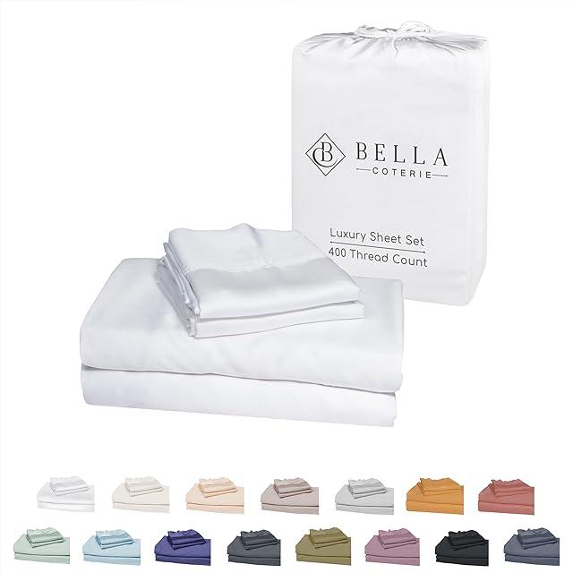 Bella Coterie Luxury Bamboo King Size Sheet Set | Organically Grown | Ultra Soft | Cooling for Hot Sleepers | 18" Deep Pocket | Viscose Made from Bamboo [White]