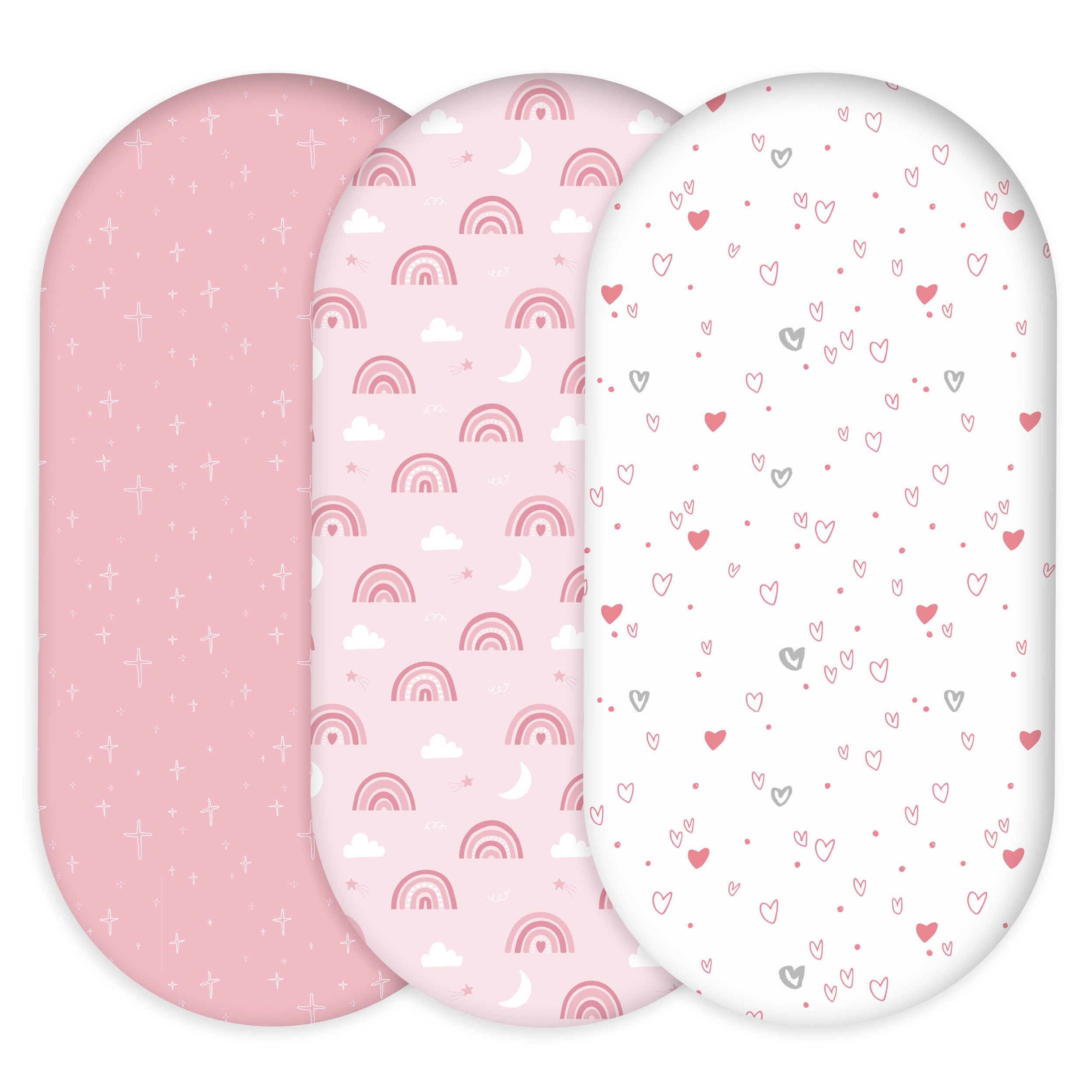Baby Bassinet Sheets Girl Boy, 3 Pack Fitted Bassinet Sheet