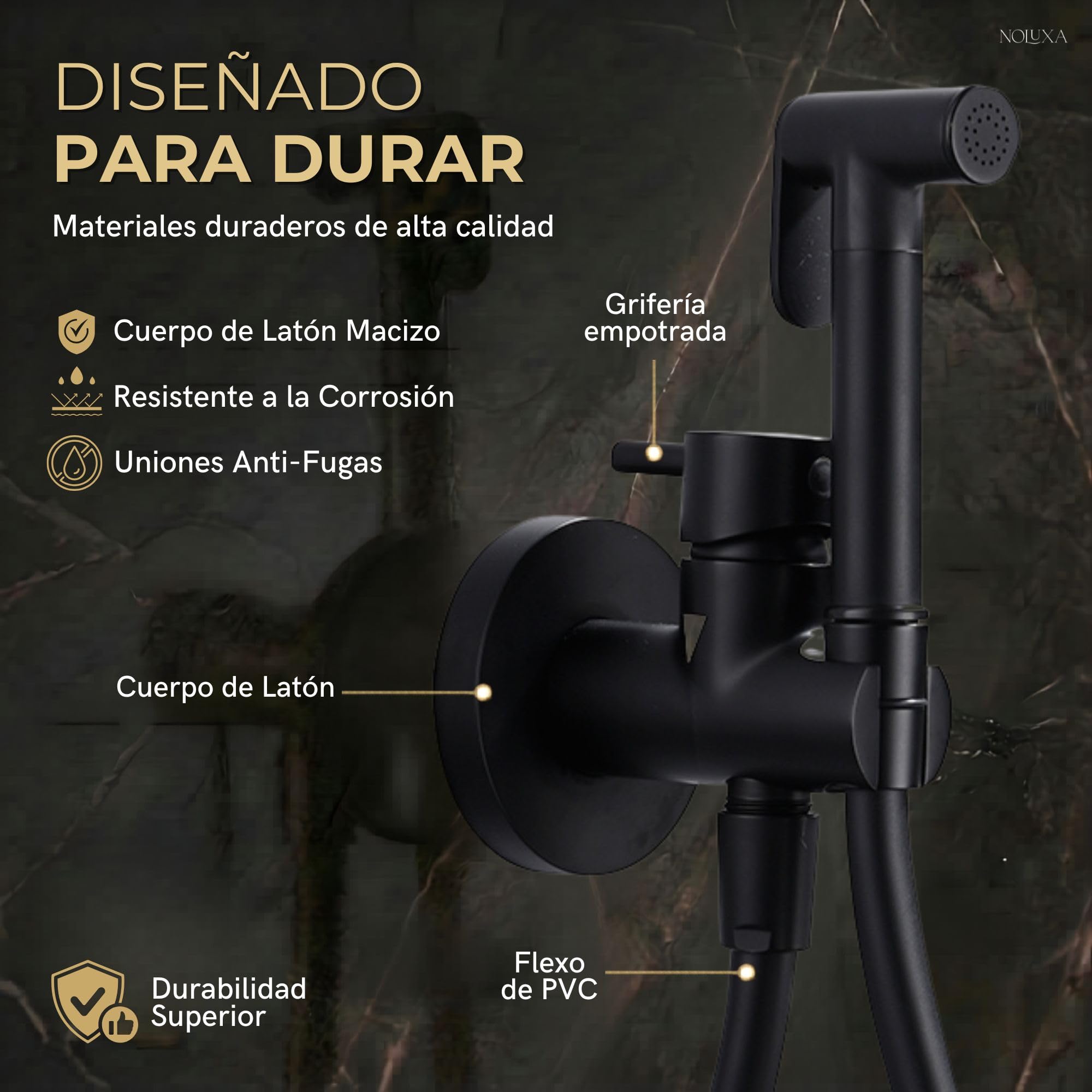 IMEX - Ducha Bidet Agua Fría y Caliente Color Negro Mate | Grifo Bidet Empotrado para WC | Ducha Higiénica Monomando para Inodoro | Grifería Sustituto de Bidé | Serie Munich
