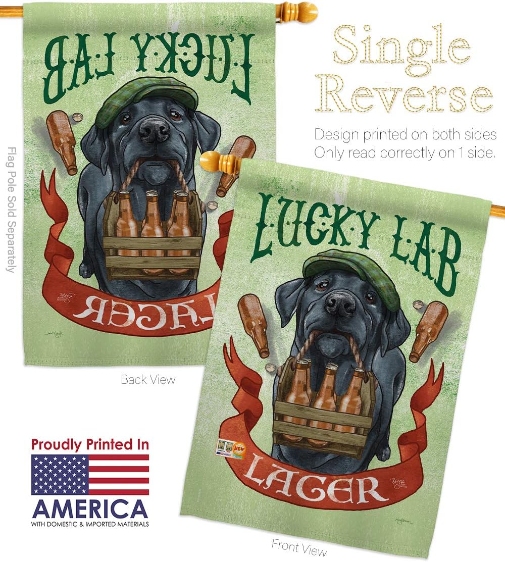 Lucky Lab Lager Garden House Flags Set Animals Dog Puppy Spoiled Paw Canine Fur Pet Nature Farm Animal Creature Small Decorative Gift Yard Banner Made In USA 28 X 40