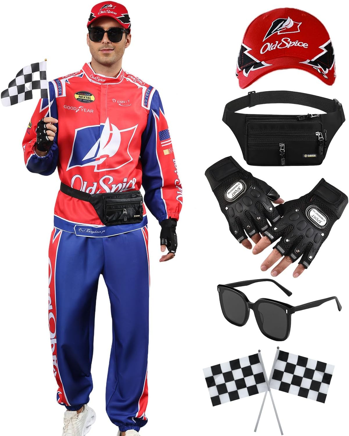 7 Pcs Race Car Driver Costume Adult Halloween Costume Racing Jumpsuit Full Cosplay Set Racing Costume