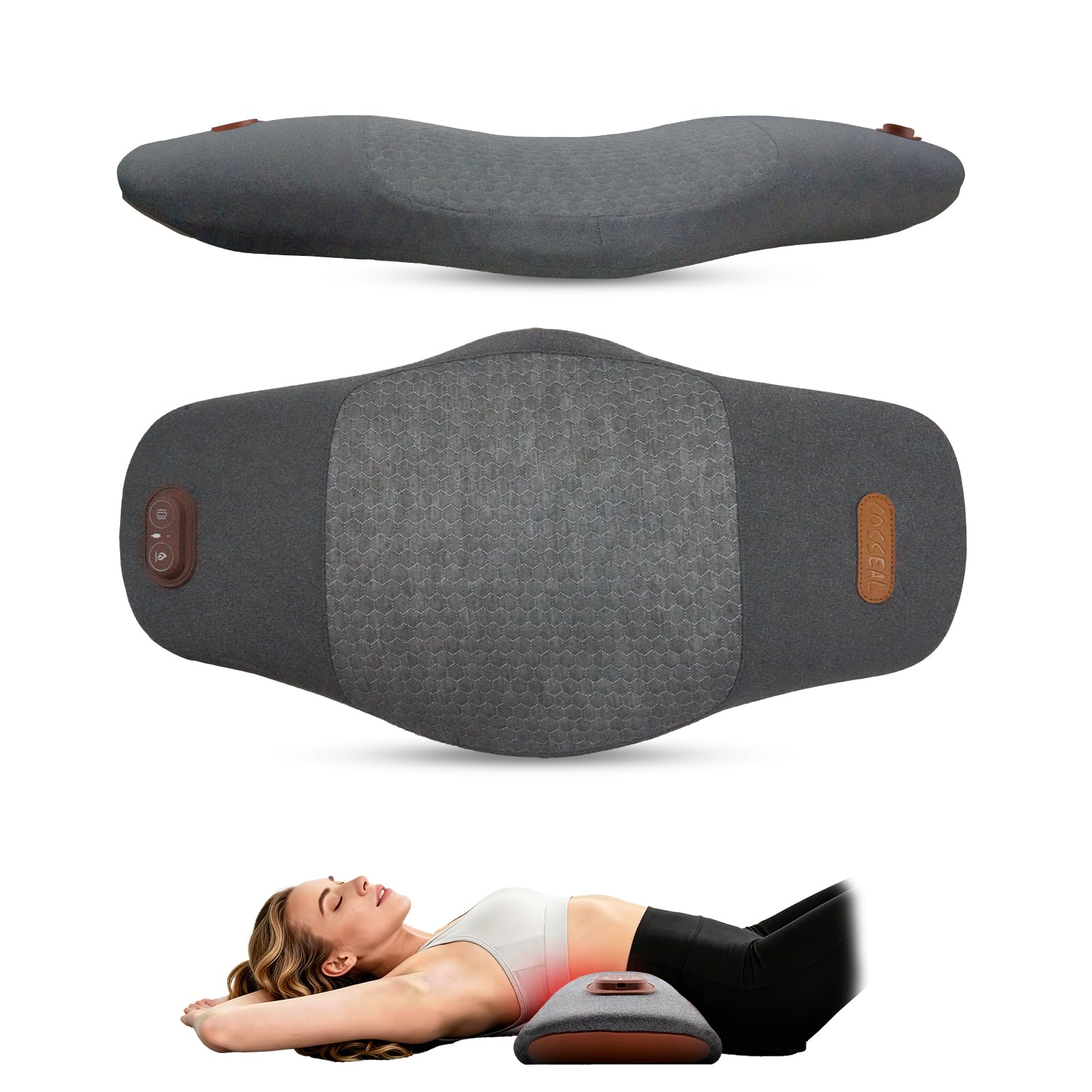 3 en 1 Almohada Lumbar, Masajeador de Espalda Cojín Lumbar Eléctrico con Calor Y Masaje por Vibración, Aparato de Masaje Lumbar Eléctrico con Función de Tracción para Sofá, Silla Oficina y Coche