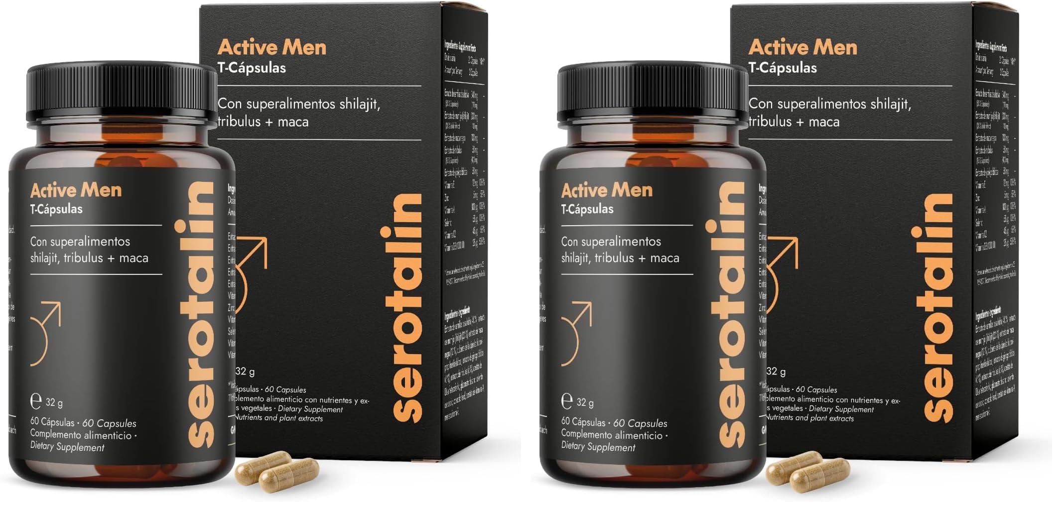 serotalin ACTIVE MEN Maca T-Gélules pour hommes actifs | Fenugrec avec Shilajit, L-Citrulline, Maca noire & Tribulus | Végan & Made in Germany | 60 gélules (Lot de 2)