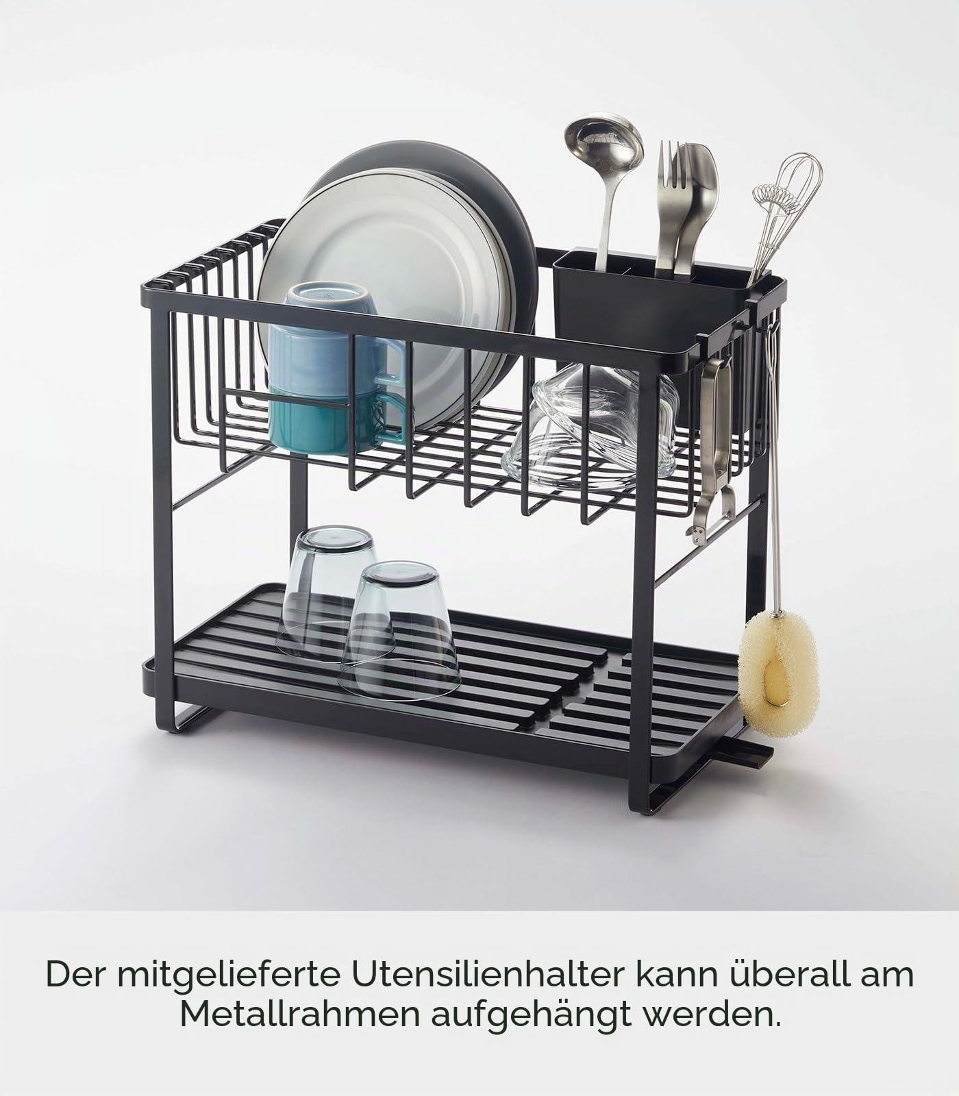 YAMAZAKI 4387 Tower 2Tiered Wire Dish Drainer, Black, Steel/ABS Resin/Polypropylene/Silicone, 41 x 22 x 33 cm
