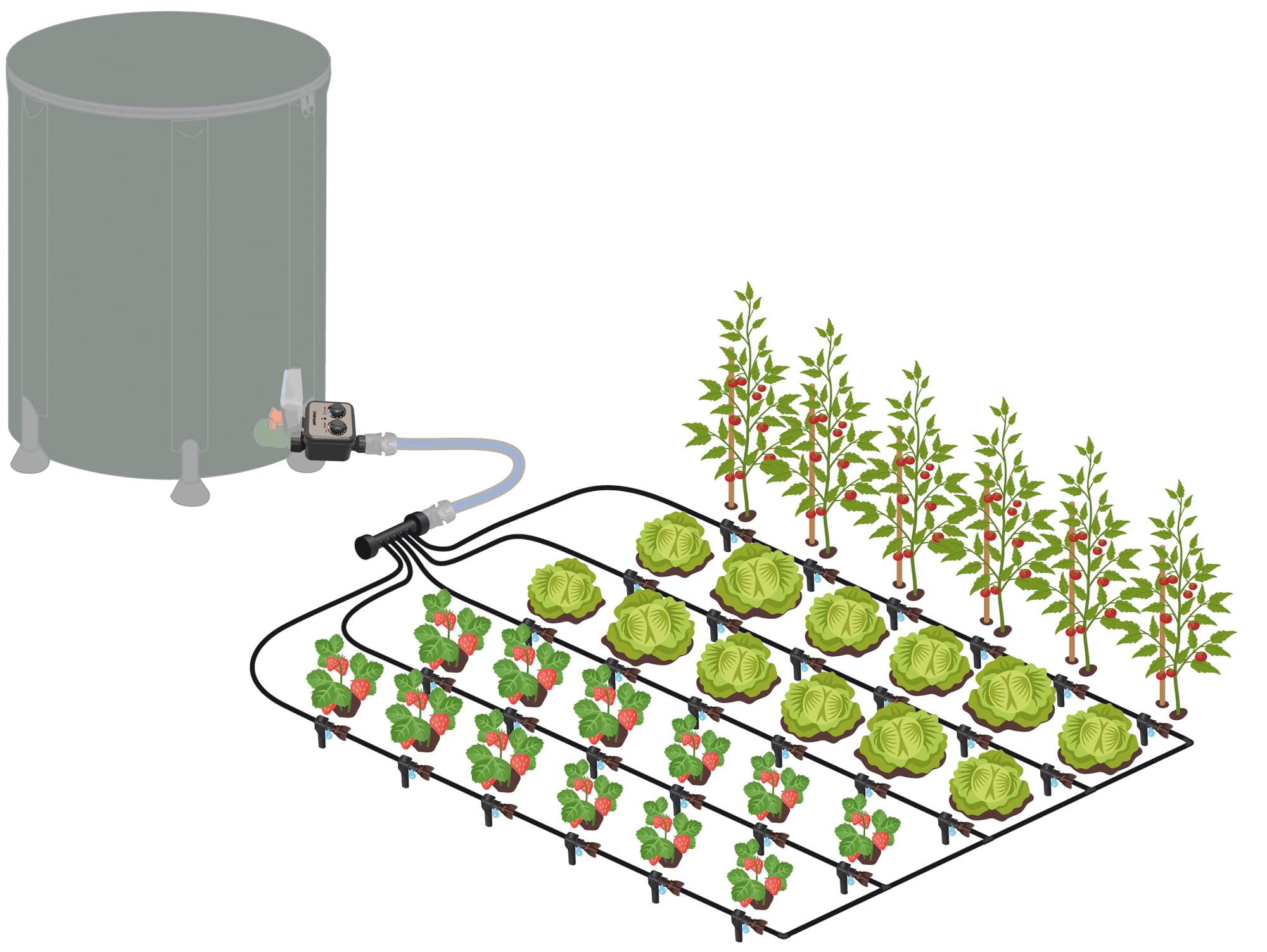 Jardibric - Kit Goutte à Goutte 25 m² Sans Pression 0 Bar - Programmateur - 40 m Tuyau 6 mm - 30 Goutteurs Réglables