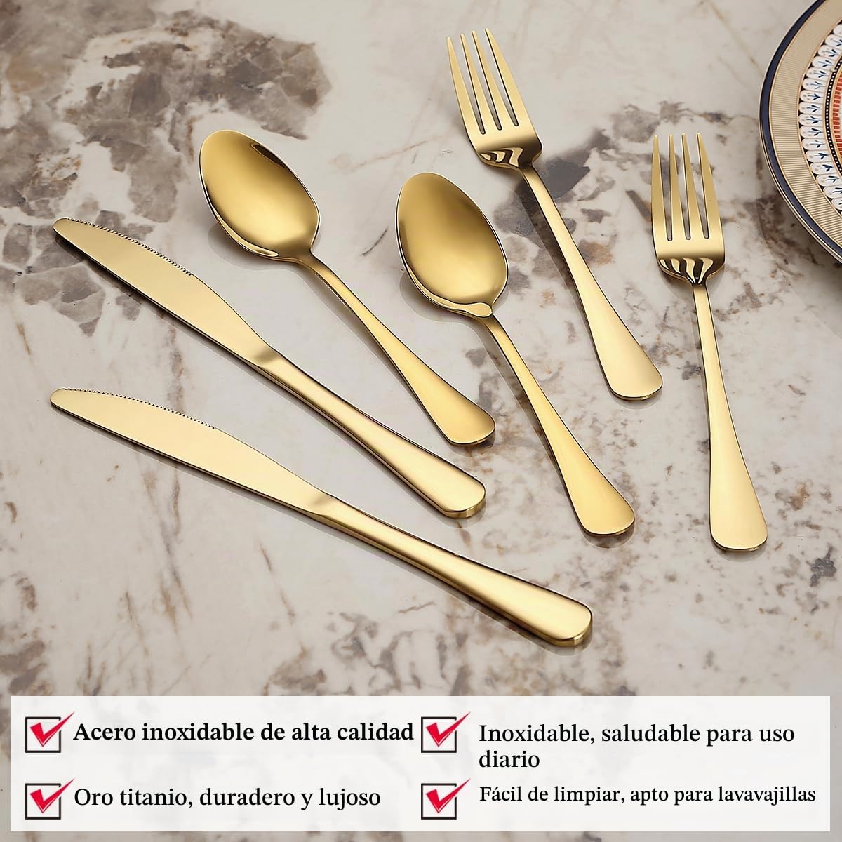 Juego de cubiertos de oro 36 piezas Servicio para 12, cuchillos de acero inoxidable juego de tenedores de cuchara para boda, fiestas, vísperas, hogar, regalo para Acción de Gracias