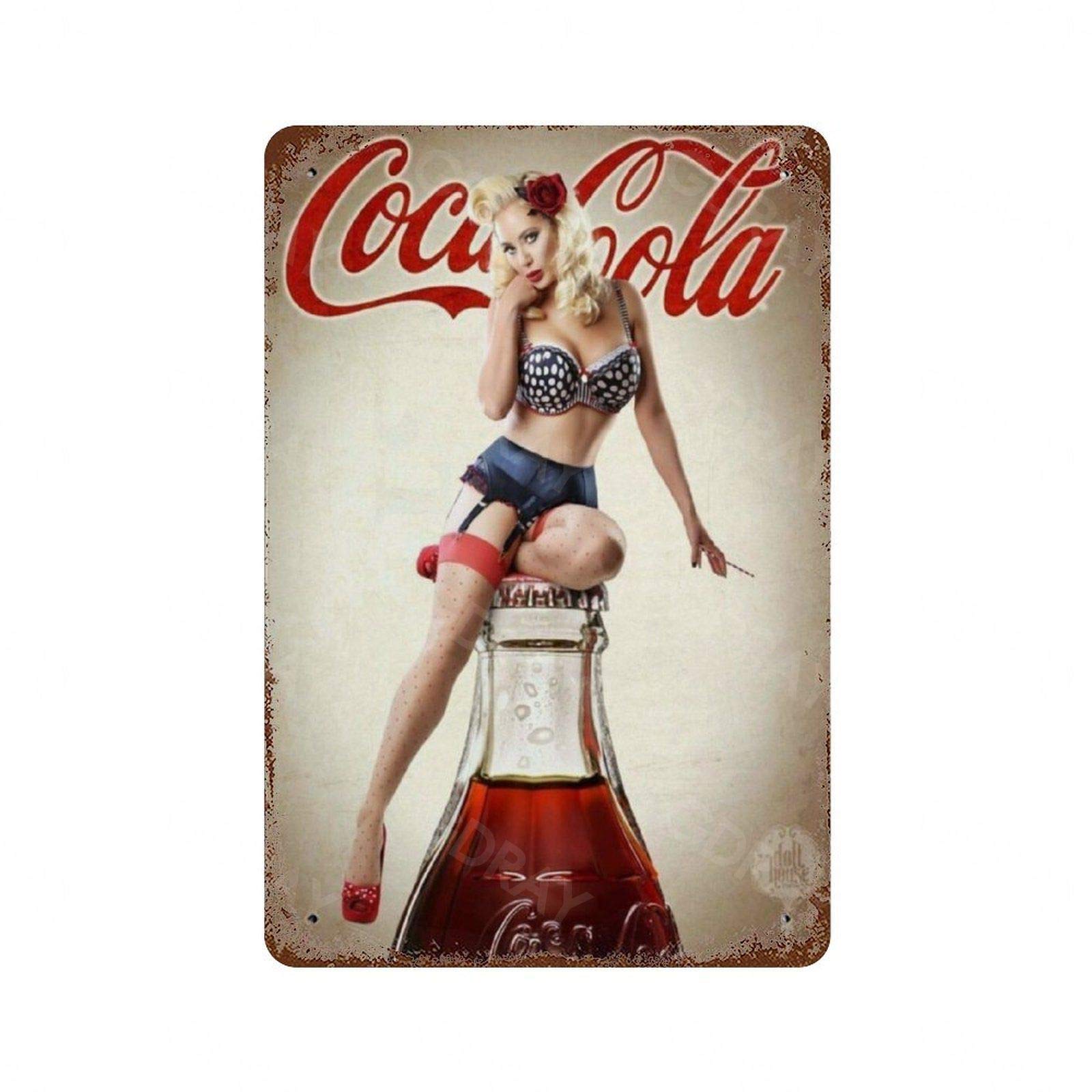 GDRAY Co-Ca Co-La Pin Up Girl Vintage Tin Sign Metal Plaque Advertising Poster Gift for Man Caves Cafe Bar Pub Beer Wall Decor Art