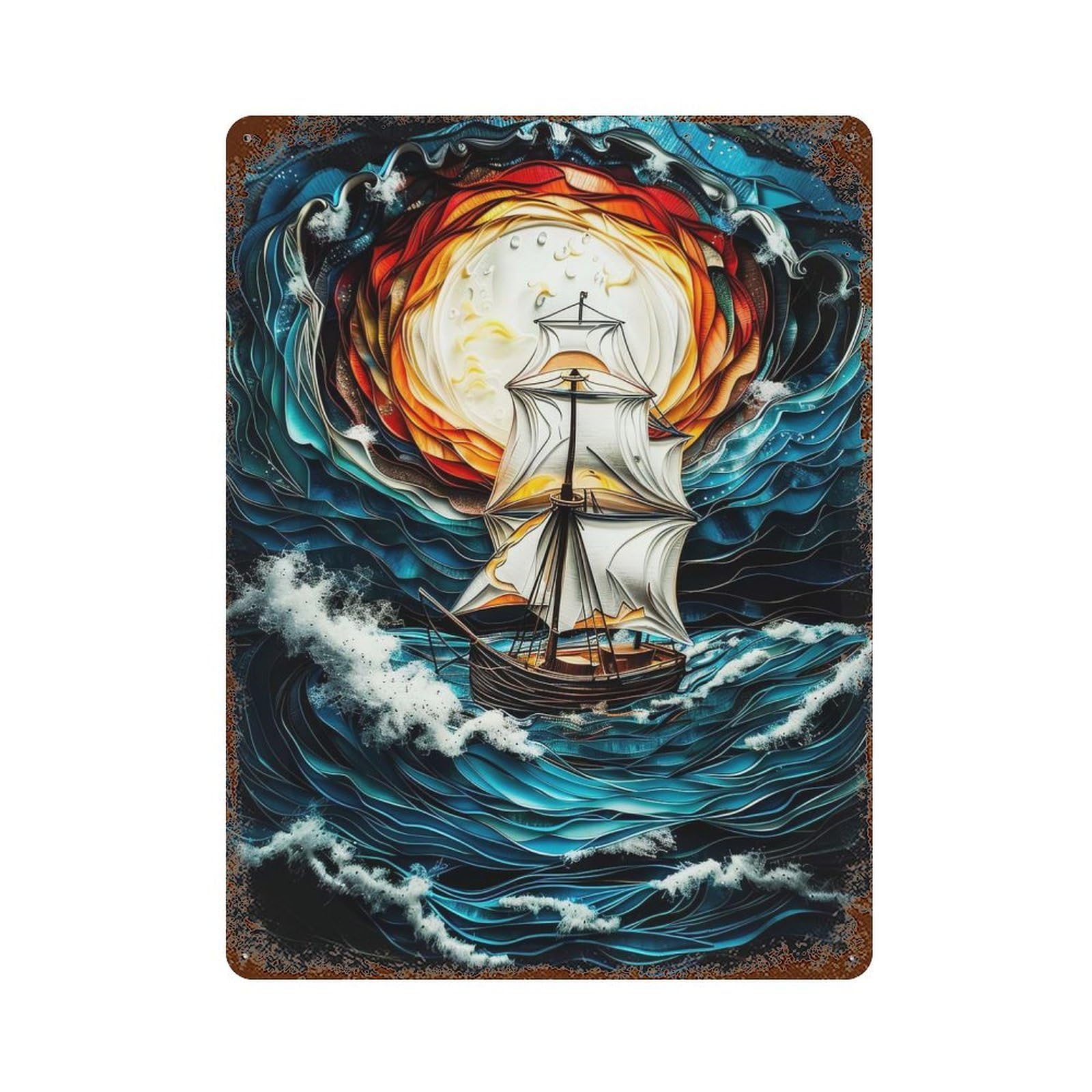 Retro Metal Sign with Sailing Through Waves Design 15.7"x11.8", for Farmhouse, Kitchen And Entryway Decor, Shabby Chic Decor
