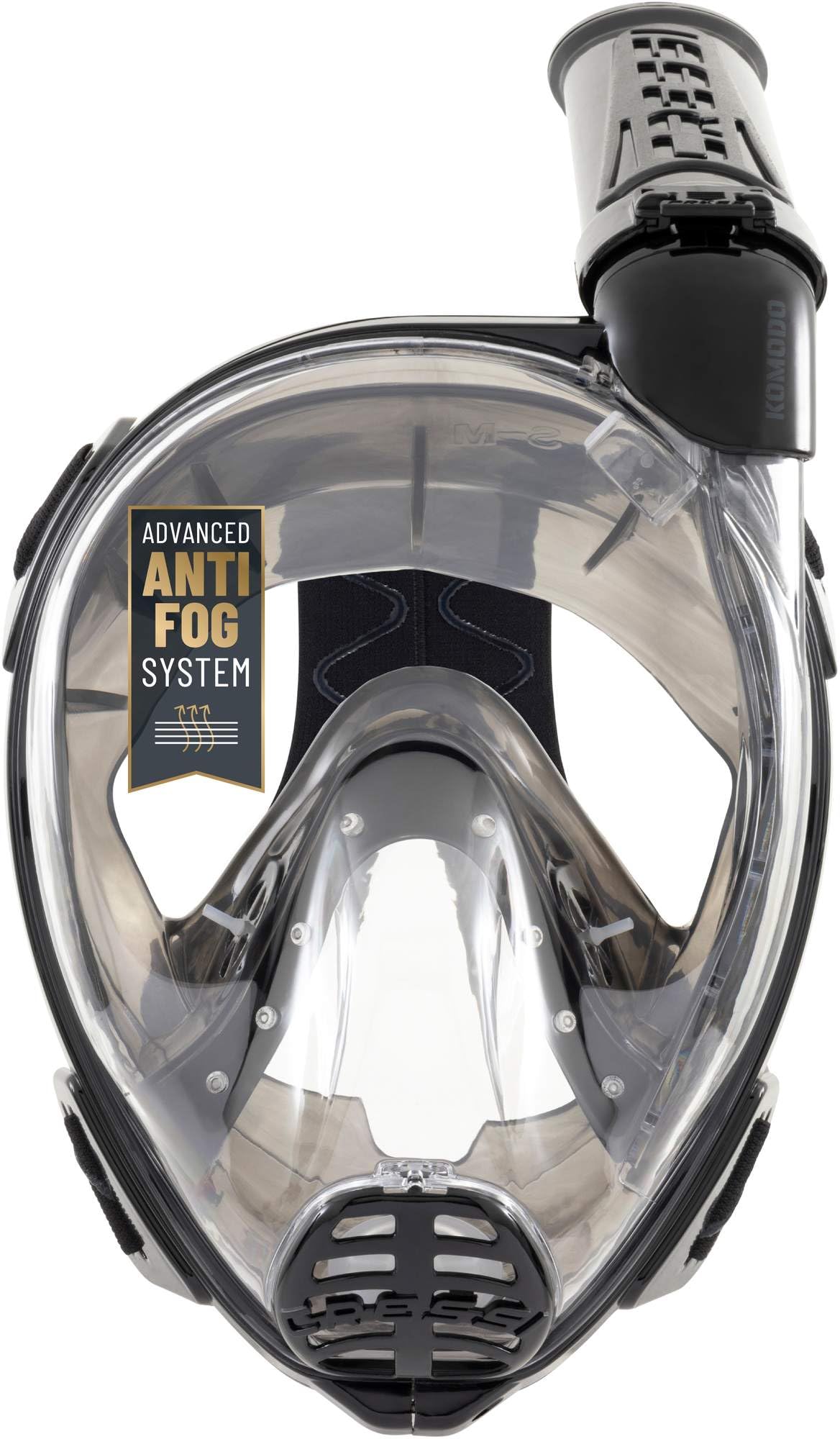 CRESSI Desde 1946 - Komodo Full Face Máscara Integral Seca para Snorkel Visión de 180° - CO2 Seguro - Silicona 100% Antivaho - Tubo Lateral - Correas Elásticas Ajustables