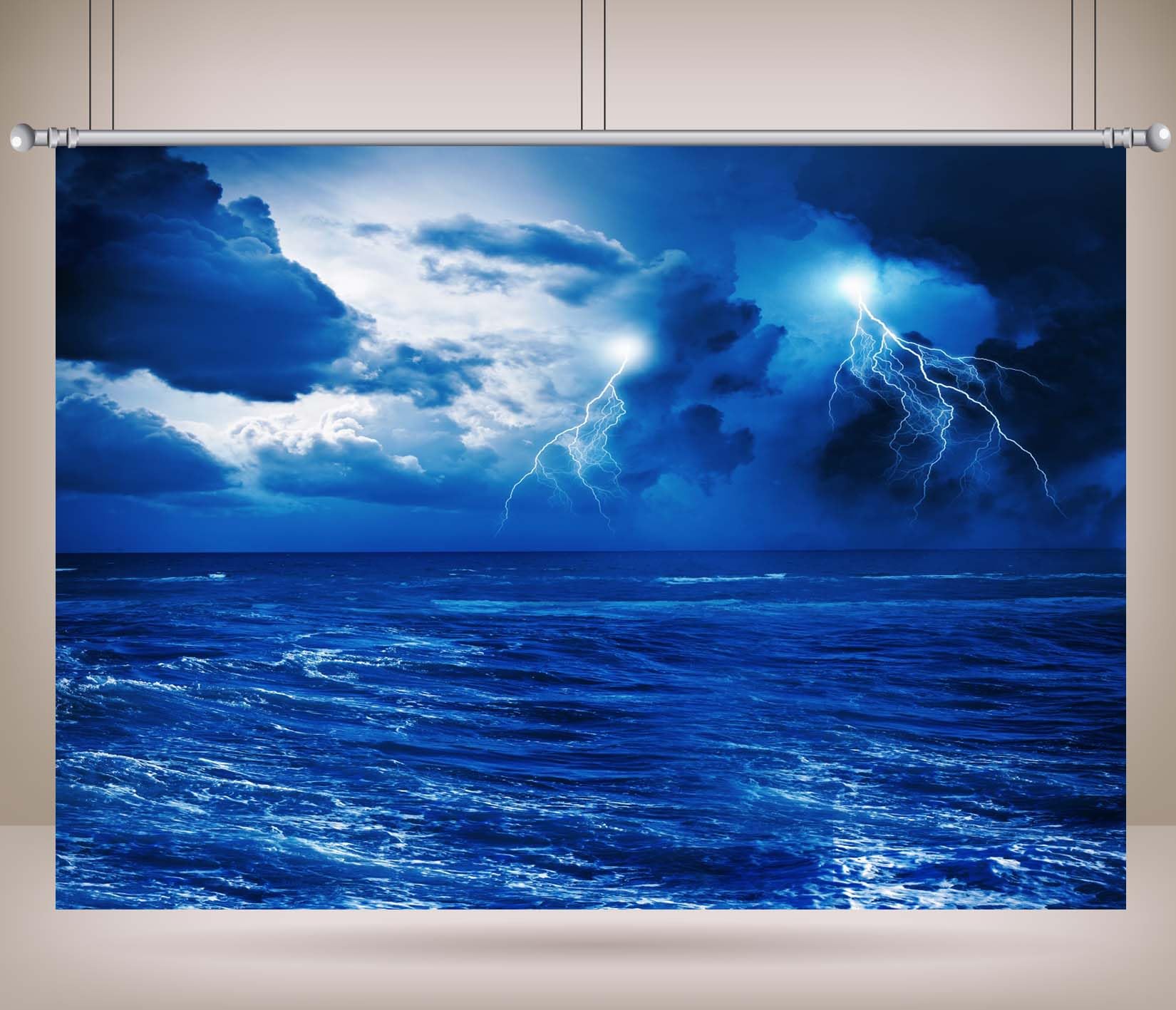 BELECO 6x3m Fabric Oceano In Tempesta Con Fulmini Sfondo Fotografico | Scenario Marino Blu Con Nubi Temporalesche Fulmini E Onde Agitate Per Feste A Tema Eventi E Ritratti
