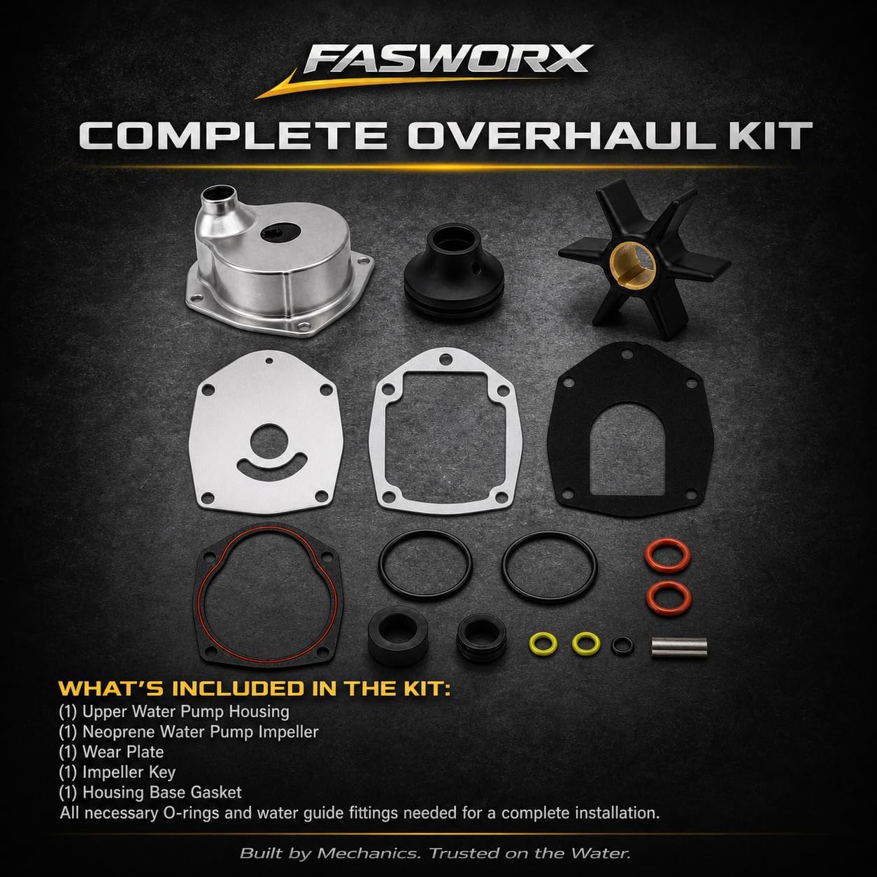FASWORX 817275A5 Complete Water Pump Rebuild Impeller Kit Replaces 817275Q05, 18-3147 - Compatible with MerCruiser Alpha One Gen 2, Vazer Drives & Mercury Mariner 200 225 250 HP 3.0L V6 Outboard
