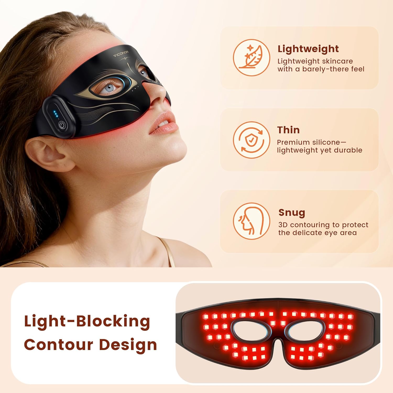Red Light Therapy for Eyes, Infrared Red Light Therapy for Eye Bag, No Light Leakage 630nm Red Light & 850nm Infrared Red Light Therapy Device for Wrinkles, Red Light Eye Mask with Rechargeable Remote