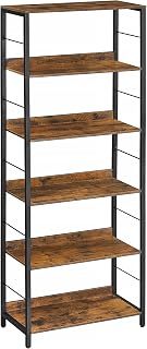 VASAGLE 6-Tier Bookshelf, Bookcase for Office, 11.8 x 23.6 x 70.1 Inches, Shelving Unit, with Back Panels, Industrial Style, for Living Room, Study, Home Office, Rustic Brown and Black ULLS118B01