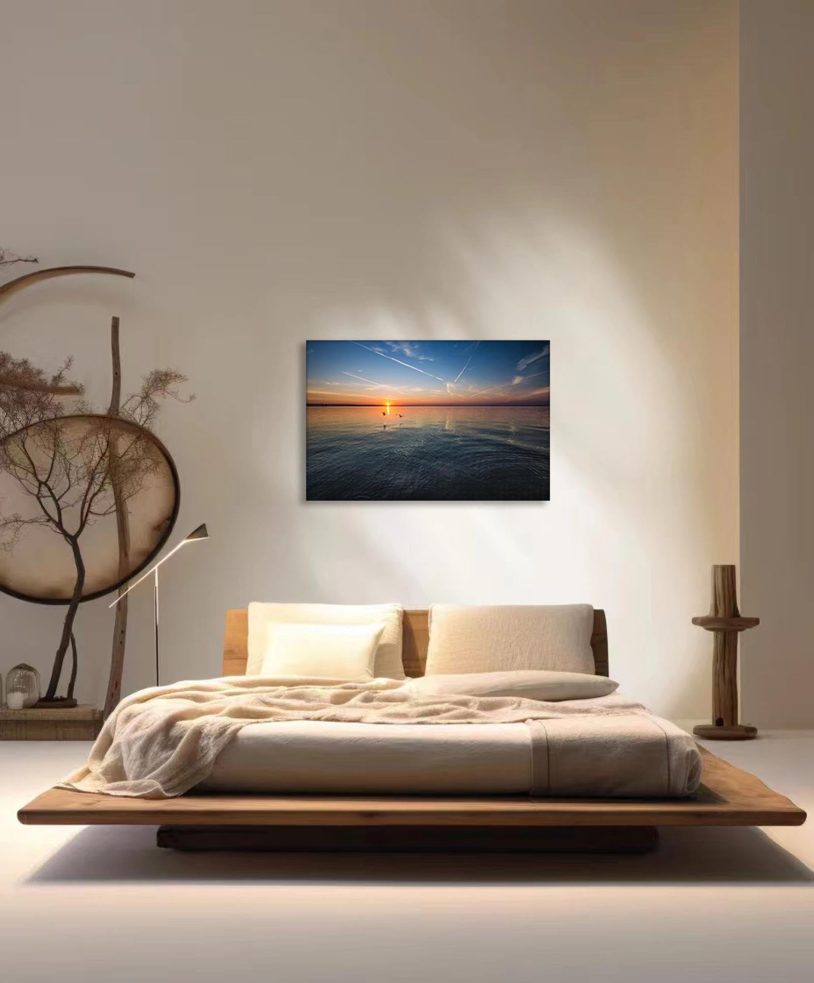 GRASKY Strand sonnenuntergang bild sonnenuntergang bild auf leinwand wandbilder landschaftsbilder mit rot Leinwandbilder Kaspisches Meer Wohnzimmer Deko Kunstdrucke 60x90cm(24x35 Zoll), rahmenlos