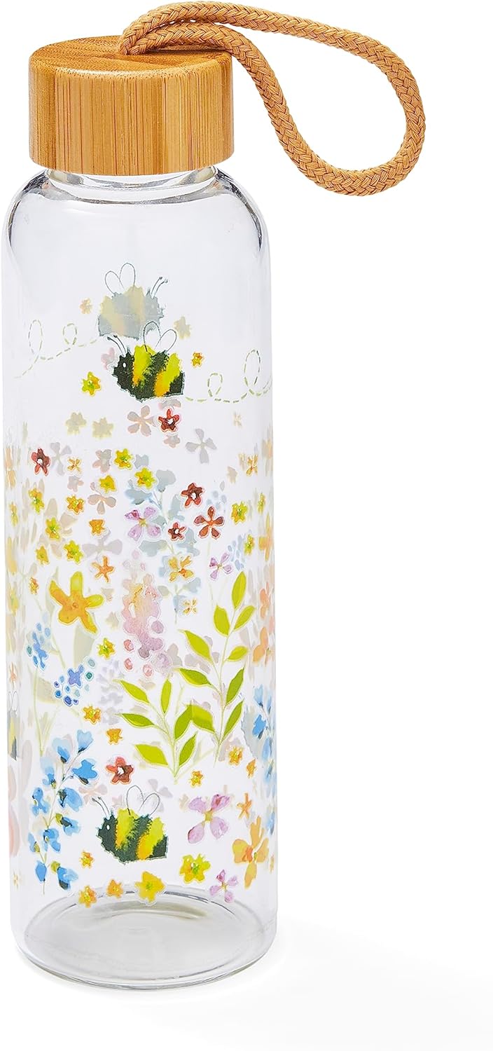 Cooksmart 500ml Glass Water Bottle | Eco Friendly Glass Bottle With Lid & Carry Handle | Glass Bottles For Office, Sports or On The Go – Bee Happy
