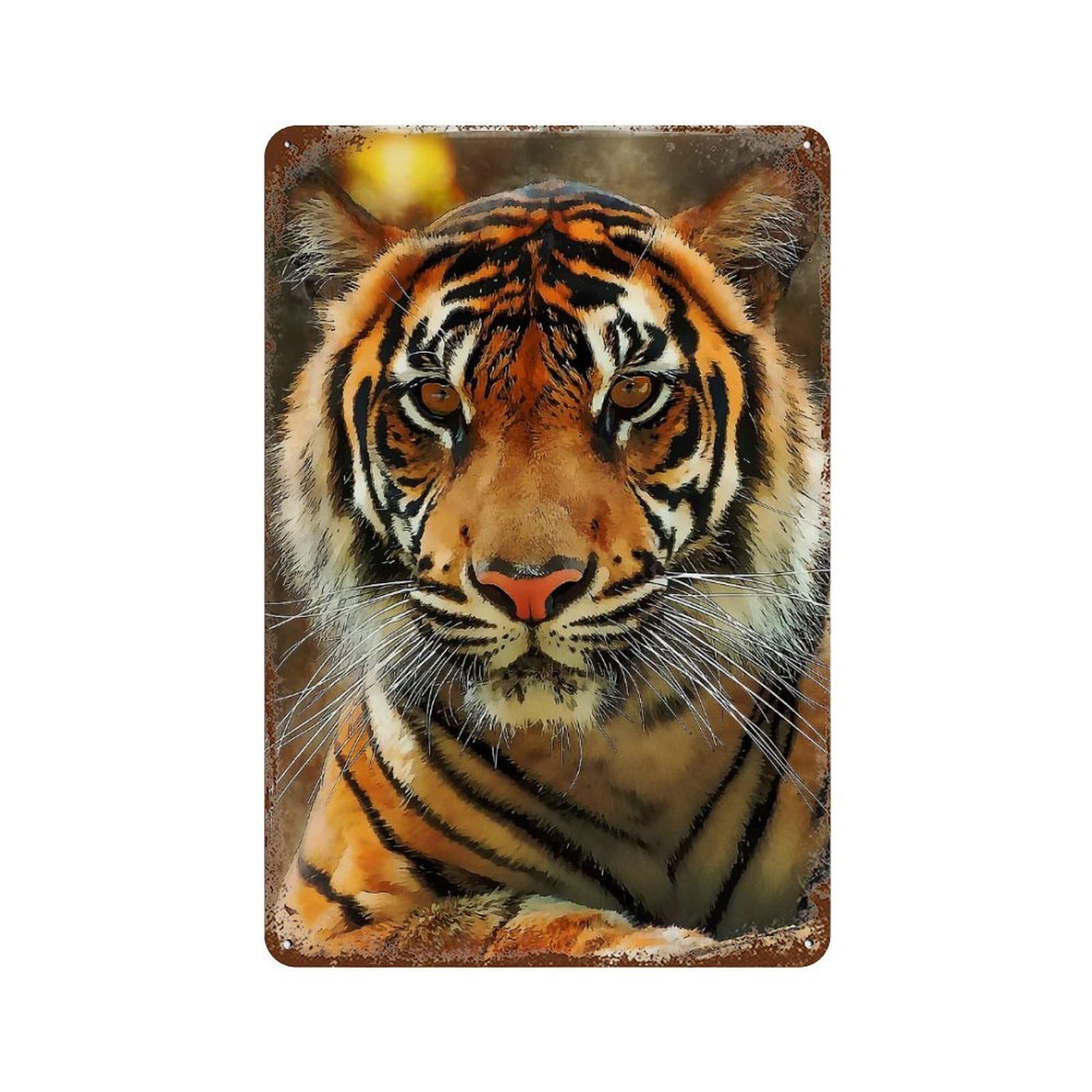 Tiger 9 Rust Effect Tin Sign 11.8"x7.9", Industrial Home Decor for Garage, Pub Or Kitchen