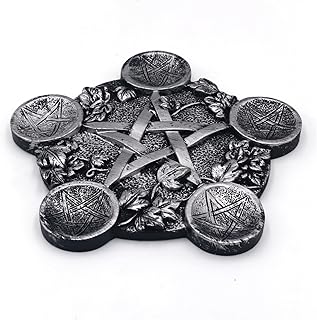 Star Candle Holder Astrology Pentacle Altar Plate Resin Tealight Holder Tray Witchcraft Altar Supplies for Witchcraft Wiccan Tarot Supplies Silver