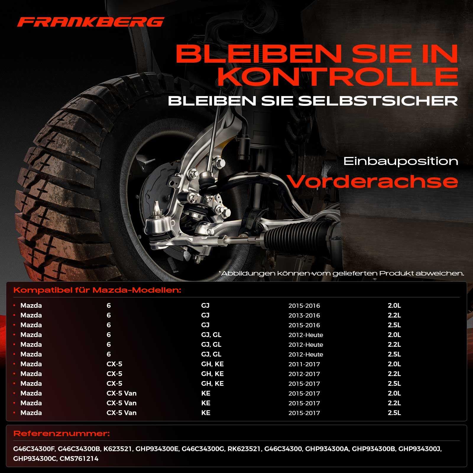 Frankberg 1x Querlenker Radaufhängung Vorne Rechts Unten Kompatibel mit 6 Kombi GJ GL 2.0L-2.5L 2012-2021 CX-5 KF 2.0L 2017-2021 CX-5 Van KE 2.0L-2.5L 2015-2017 Replace# GHP934300E