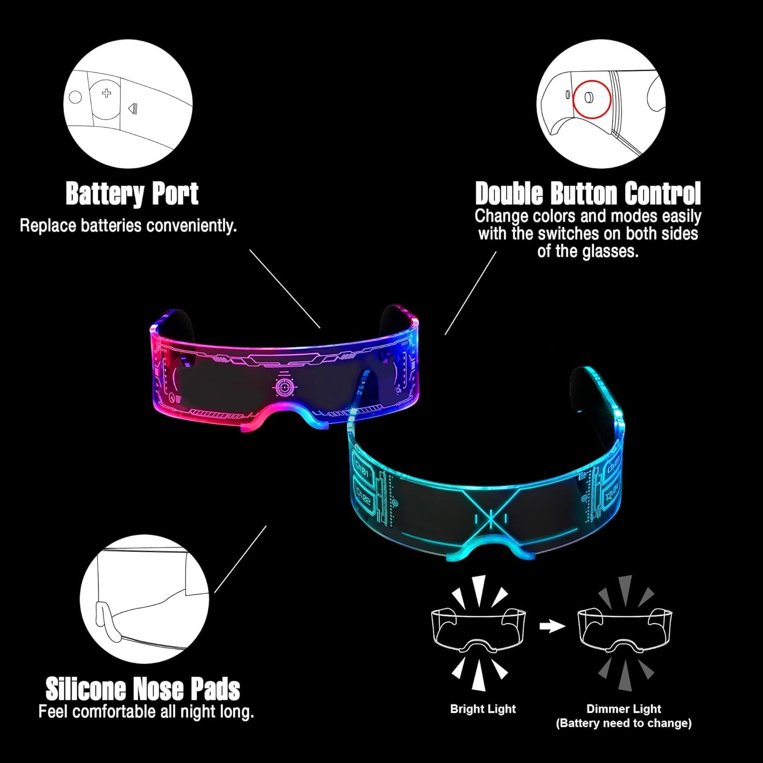 2 Pairs LED Light Up Glass For Holiday Party LED Glasses For Adult Futuristic Sunglasses Cosplay Costume Festival Accessories Multi Color Neon Glasses,Gifts(Fashion style) - Image 5