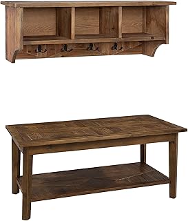 Renew Reclaimed Wood Bench with Open Shelf and Coat Hook with 3 Cubbies Set, Natural