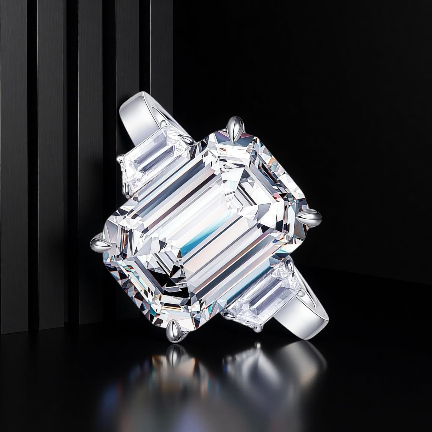 10CT Emerald Cut Moissanite Hypoallergenic Engagement Wedding Eternity Ring for Women Man Promise Anniversary Birthday Band Jewelry Gift 18K Golden Plated 925 Sterling Silver