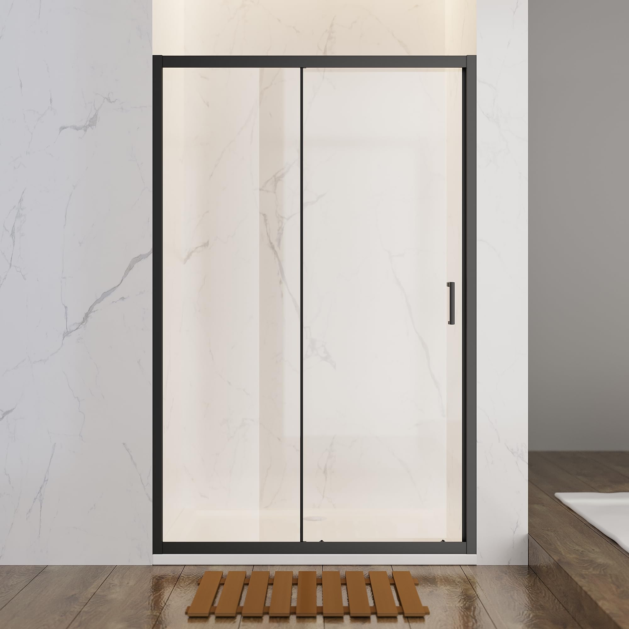 SONNI Box Doccia Con Porta Scorrevole, Nero Opaco, Varie Misure 100/110/120 cm, Porta Doccia Singola Scorrevole in Vetro di Sicurezza (ESG) Trasparente, 120x185 cm