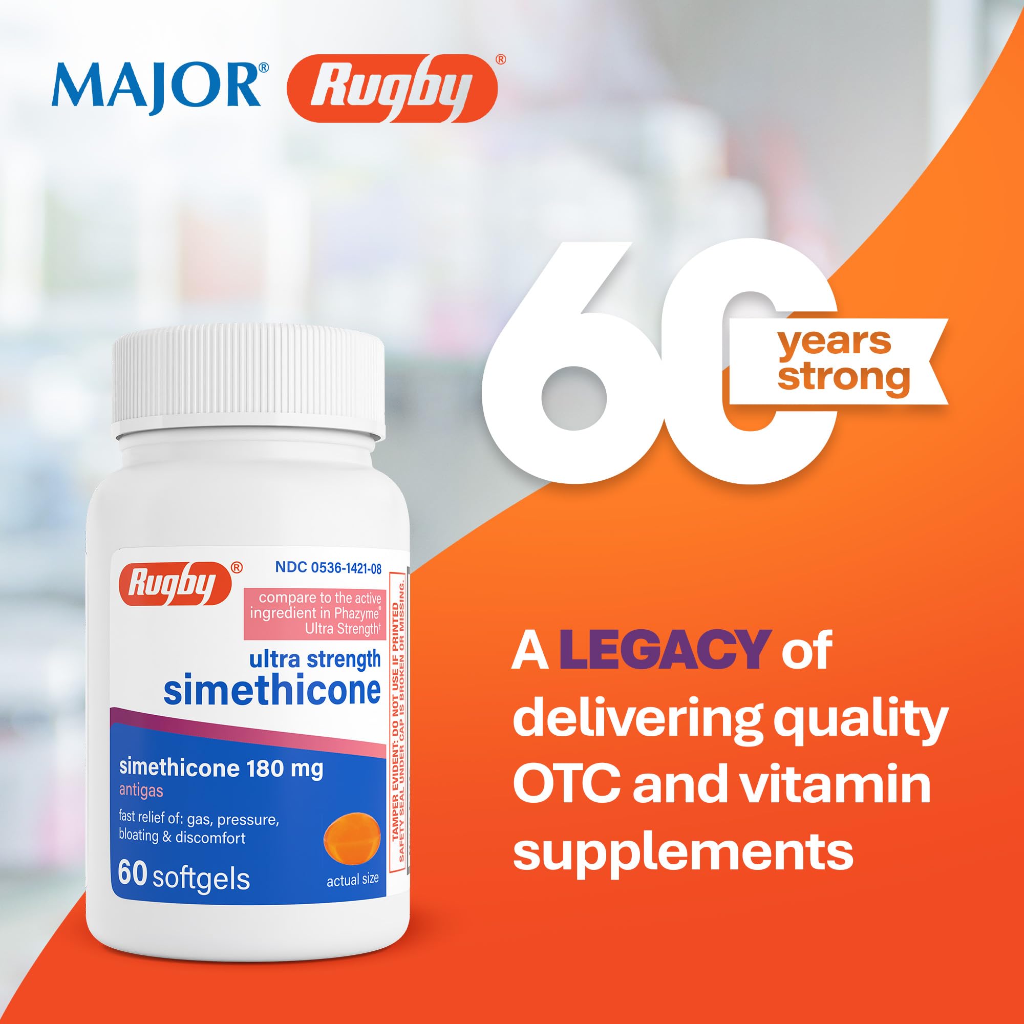 Rugby Simethicone - Cápsulas blandas antigas de 180 mg, 60 cápsulas blandas (paquete de 2)