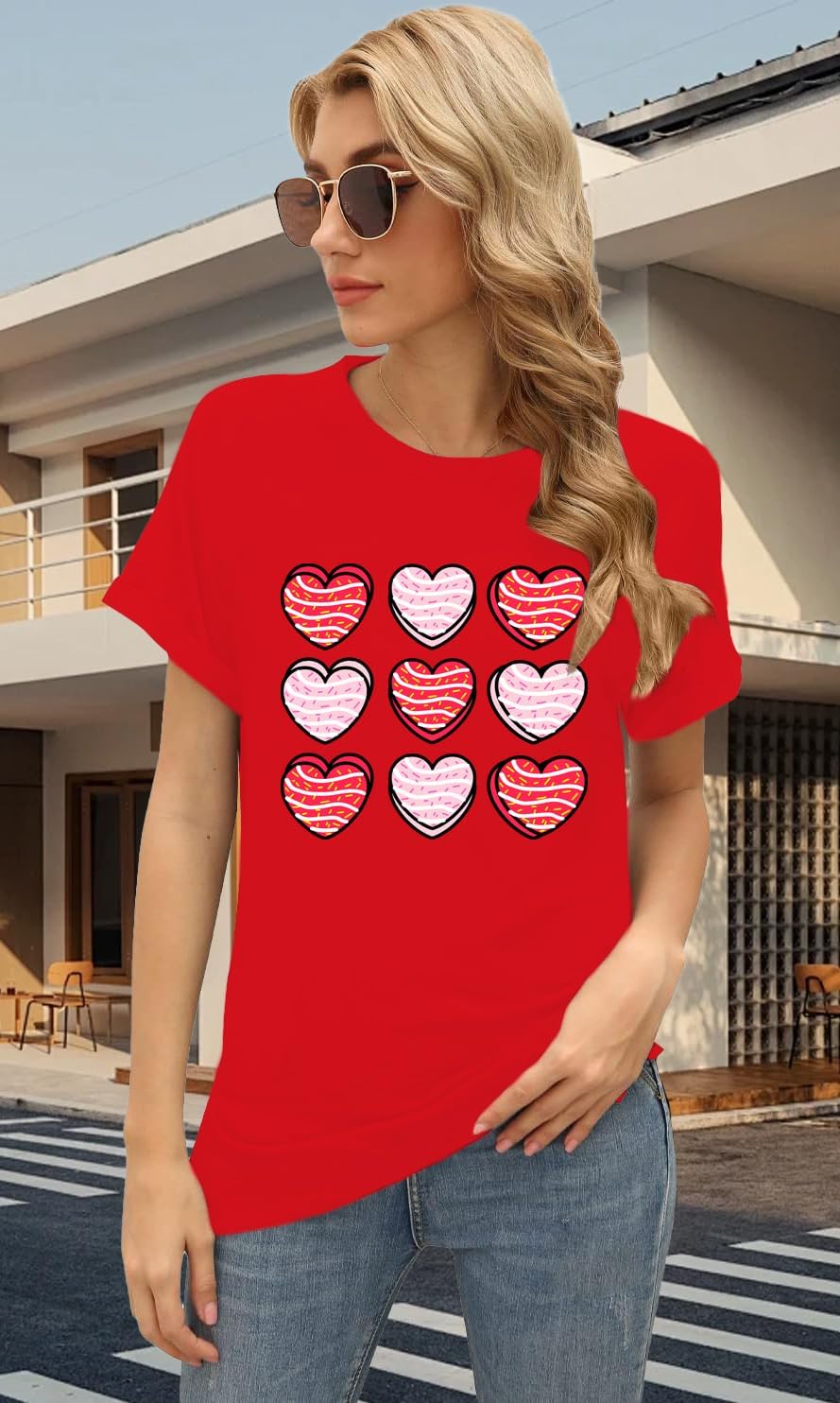Valentines Shirts for Women Funny Hearts T-Shirt Happy Valentine's Day Tee Tops - Image 3