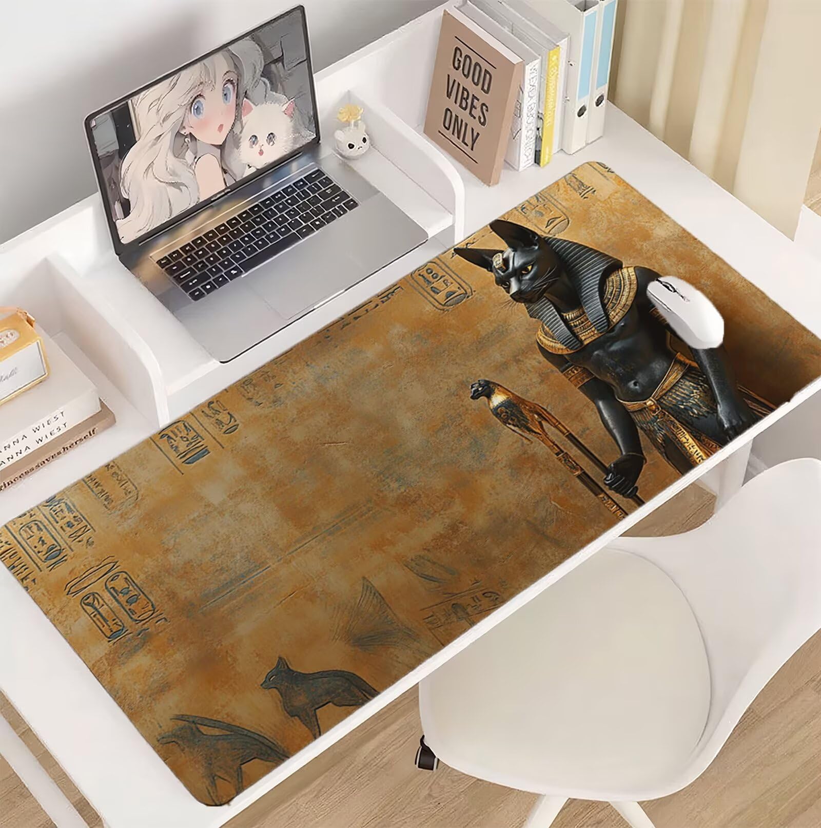Anubis podkładka pod mysz 1600 x 800 mm podkładka pod mysz dla psa duża japońska podkładka pod mysz antypoślizgowa gumowa podstawa powierzchnia ze szwami na krawędziach mata biurowa do komputera