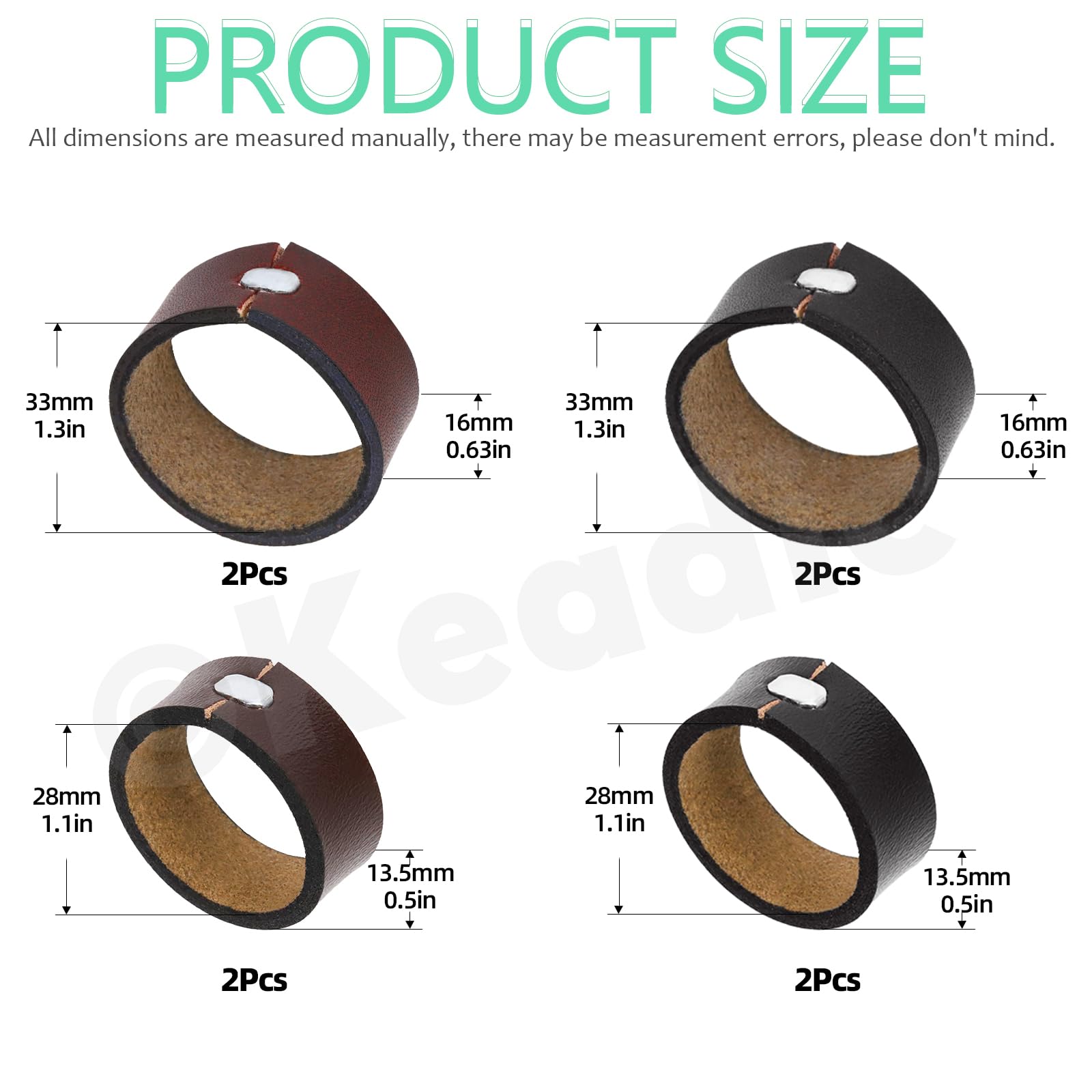 Keadic 8Pcs 2 Sizes Belt Loop Leather Keeper Ring End Strap Fixing Holder Organizer Replacement Stays Retainer Band for 1.1'' & 1.3''Wide Belts Buckle to Hold Extra Length Straps in Place(2 Colors ) - Image 2