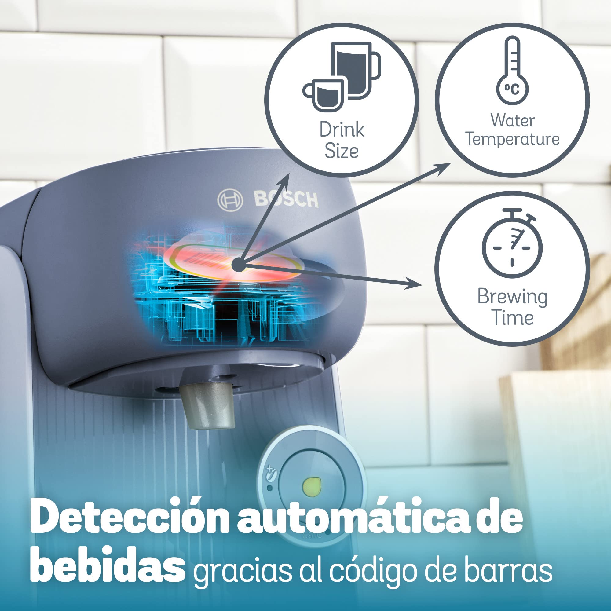 Bosch - Cafetera TASSIMO FINESSE para preparar múltiples bebidas, hasta 40 bebidas, IntensityBoost, INTELLIBREW, azul, TAS16B5