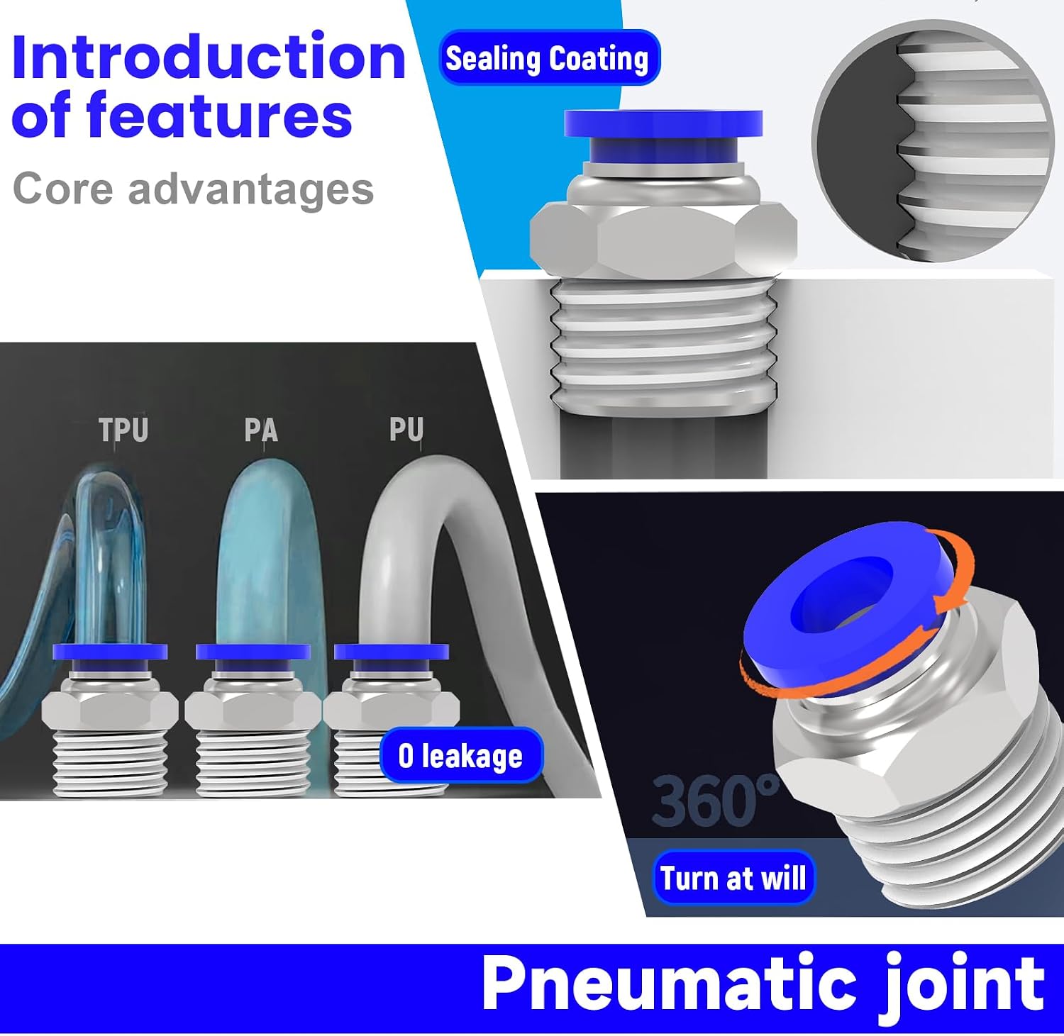 15-PACK 1/4" Tube OD x 1/4" NPT Thread Male Straight Nickel-Plated Iron Push to Connect Fittings,PC-1/4-N2 Pneumatic Quick Connect Air Line Hose Fittings