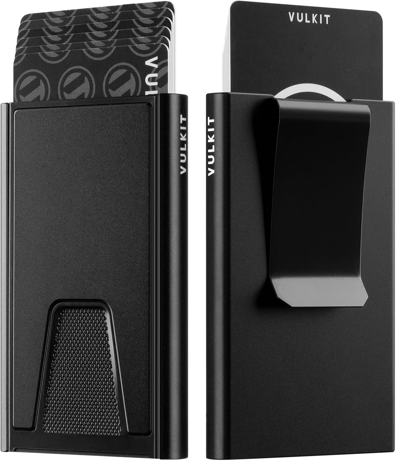 VULKIT Slim Card Wallet with Money Clip, Metal POP UP Credit Card Holder RFID Blocking, Black
