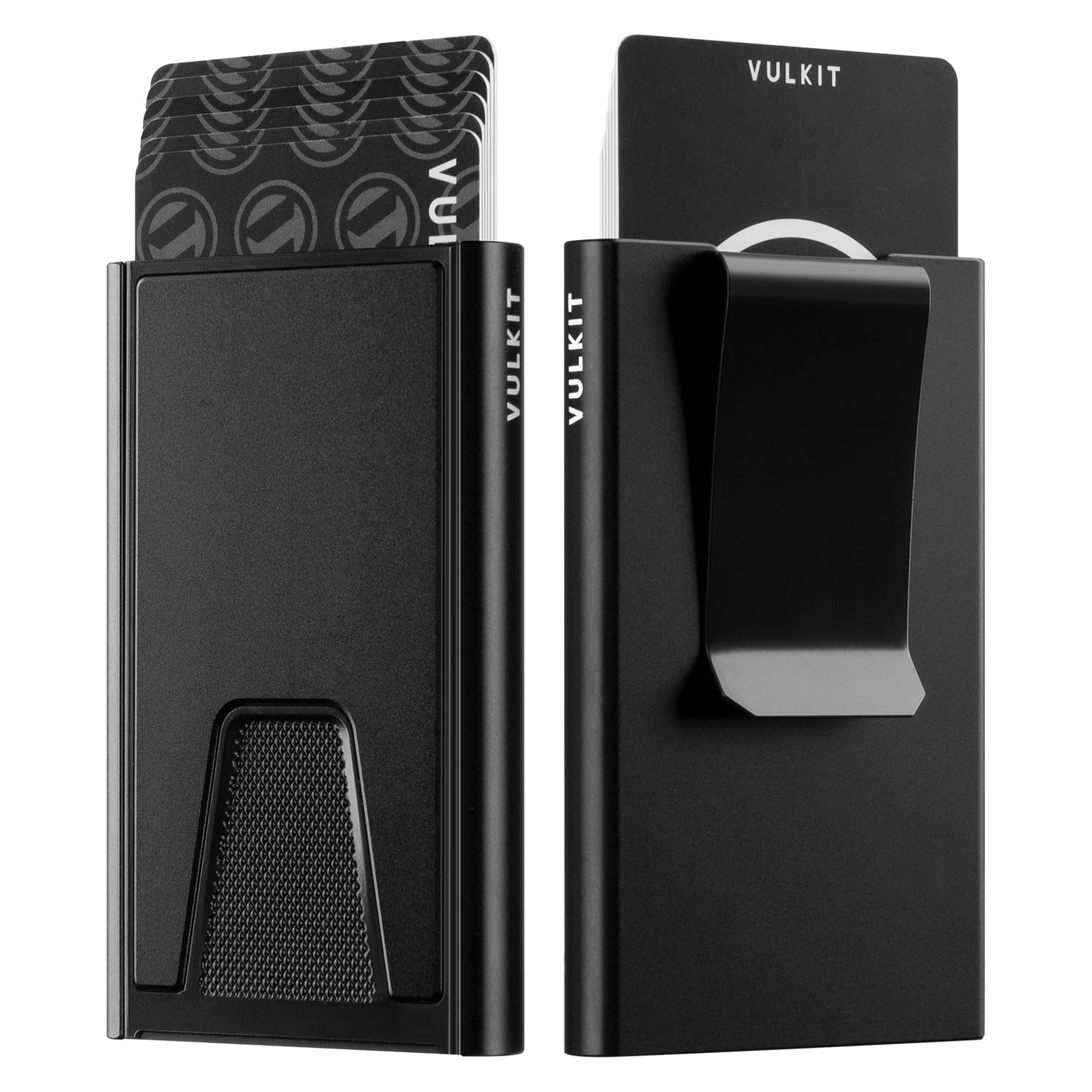 VULKIT Slim Card Wallet with Money Clip, Metal POP UP Credit Card Holder RFID Blocking, Black
