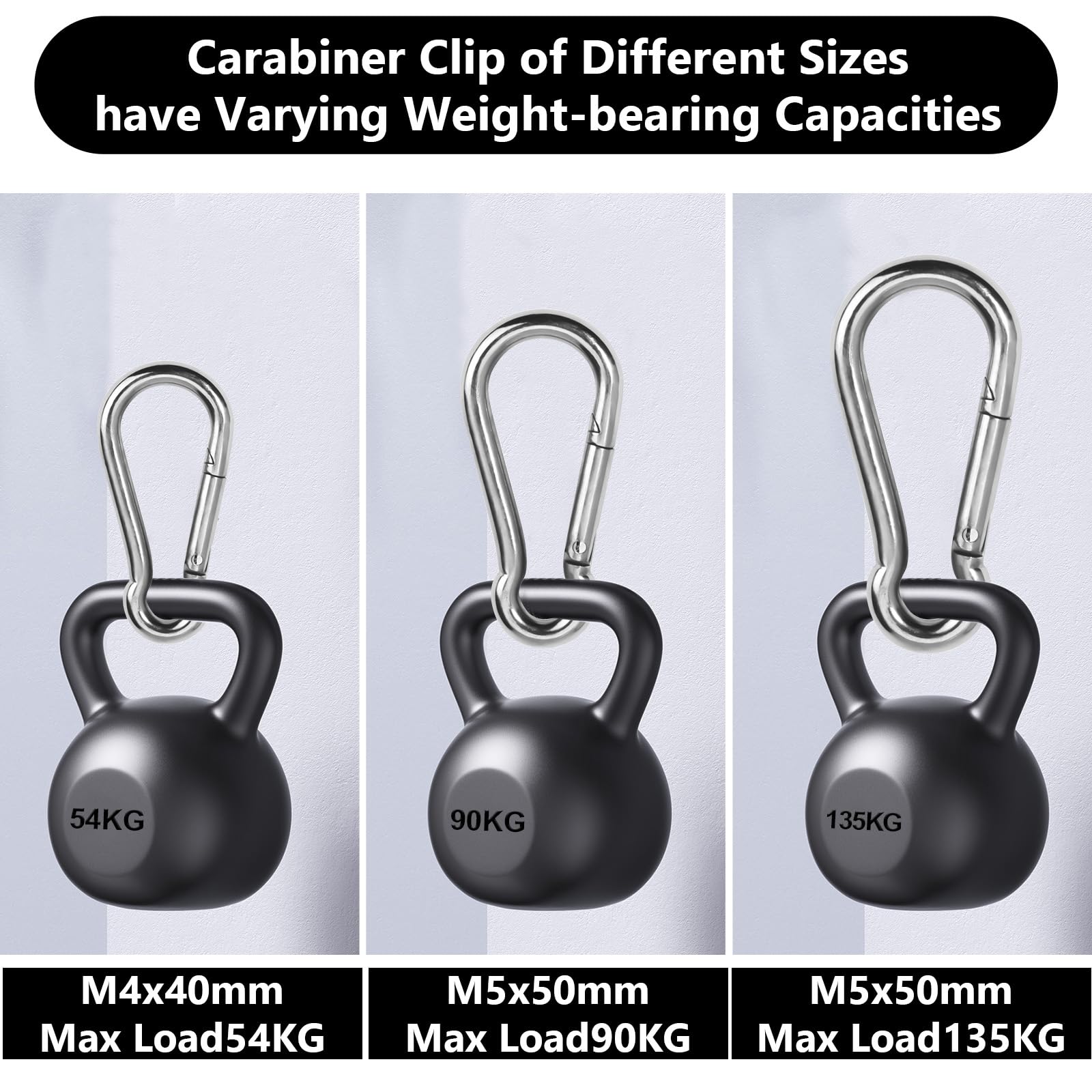 HavaCue 22 PCS Carabiner Clip, 3 Size Caribeana Clips, 4 * 40mm/5 * 50mm/6 * 60mm Carabiner Clip Heavy Duty - Image 4