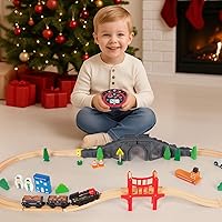 Vista 6 de Tren motorizado para pista de madera, tren de control remoto con conexión magnética, locomotoras operadas por batería para niños pequeños