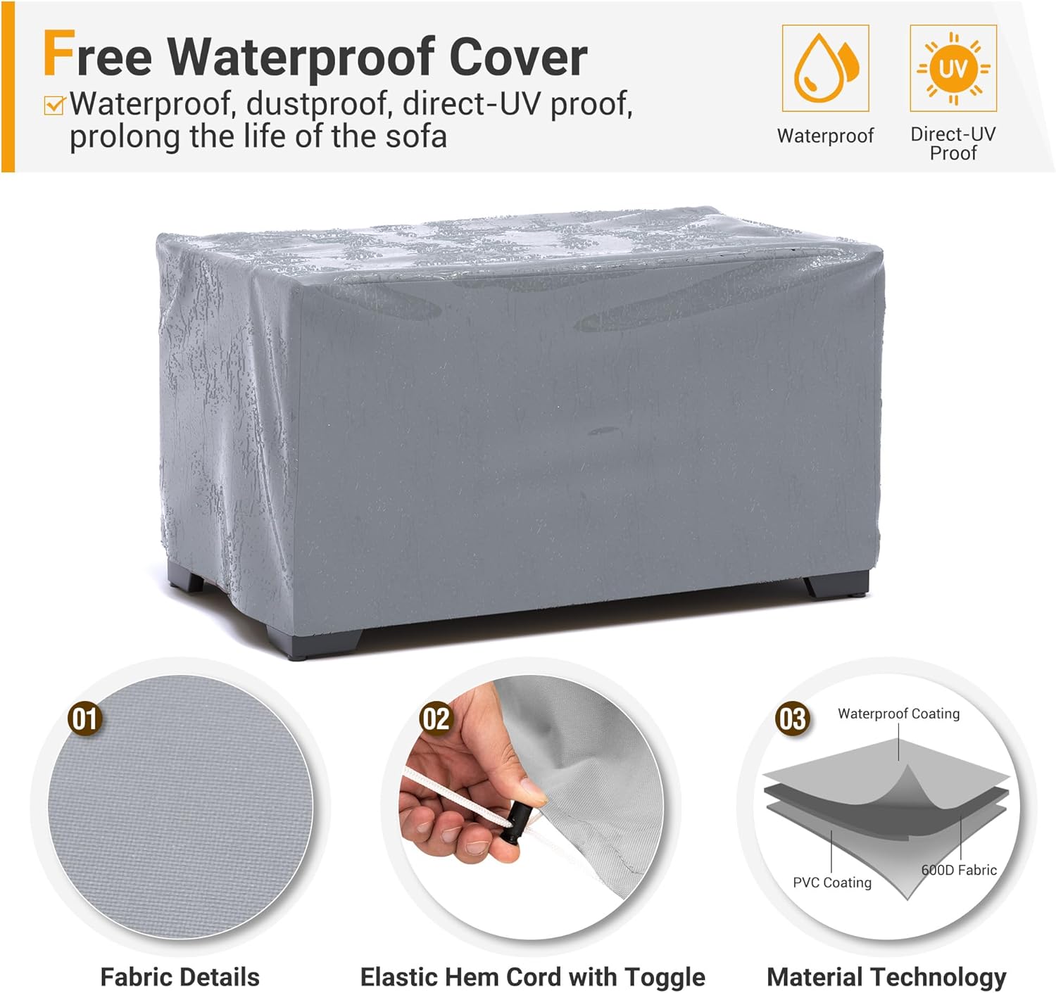 UDPATIO Outdoor Storage Table Patio Coffee Table All Weather Wicker Side Table with Waterproof Covers Rattan Furniture for Toys and Garden Tools