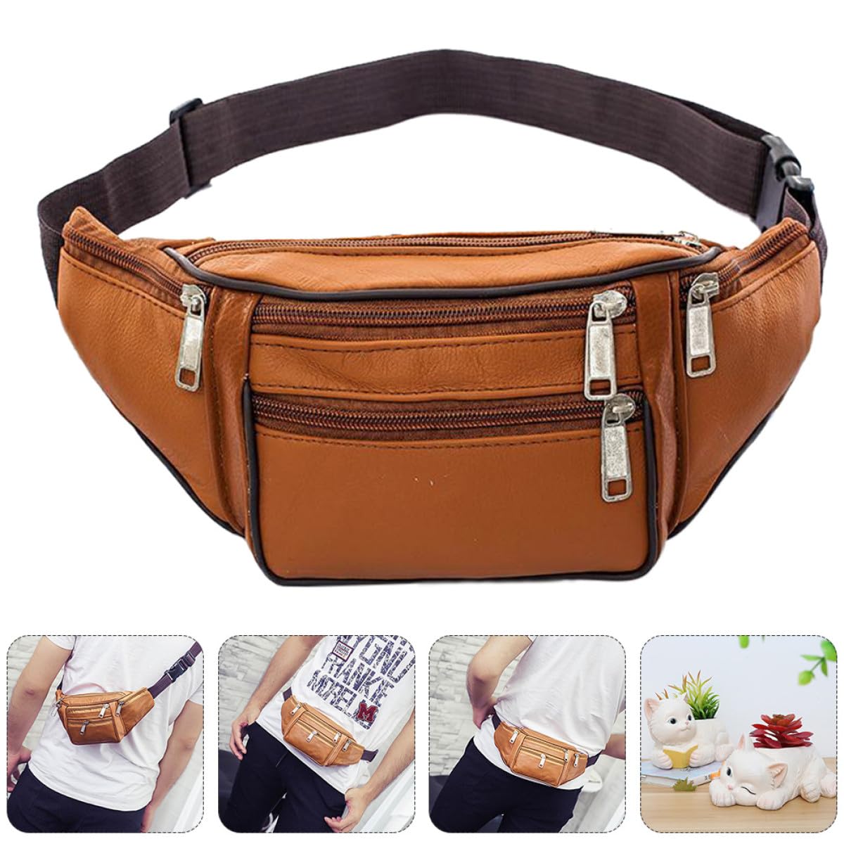 Mipcase Riñonera para Hombre de PU Resistente y Antideslizante Diseño Simple y Elegante Bolsa Multifuncional para Cintura para Viajes y Uso Diario