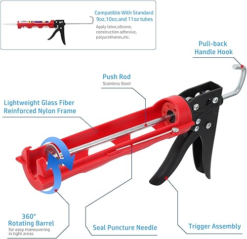 Miniatura 3 de Pistola de calafateo sin goteo, aplicador de pistola de calafateo con varilla de trinquete, relación de empuje 151, ahorro de mano de obra, pistola