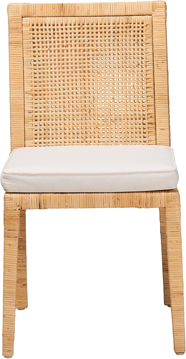 Bali & pari Sofia Rattan Seatings with Mahogany Wood Frame - Handwoven Wicker Chairs with Removable Cushion, Dining Height, Natural