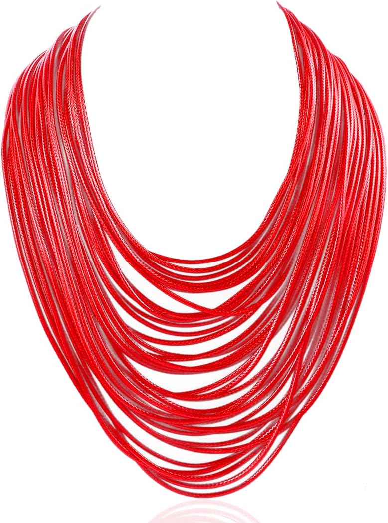 Necklace Women Fashion Bib Choker 36 Layers Wax Line Collar Statement Jewelry