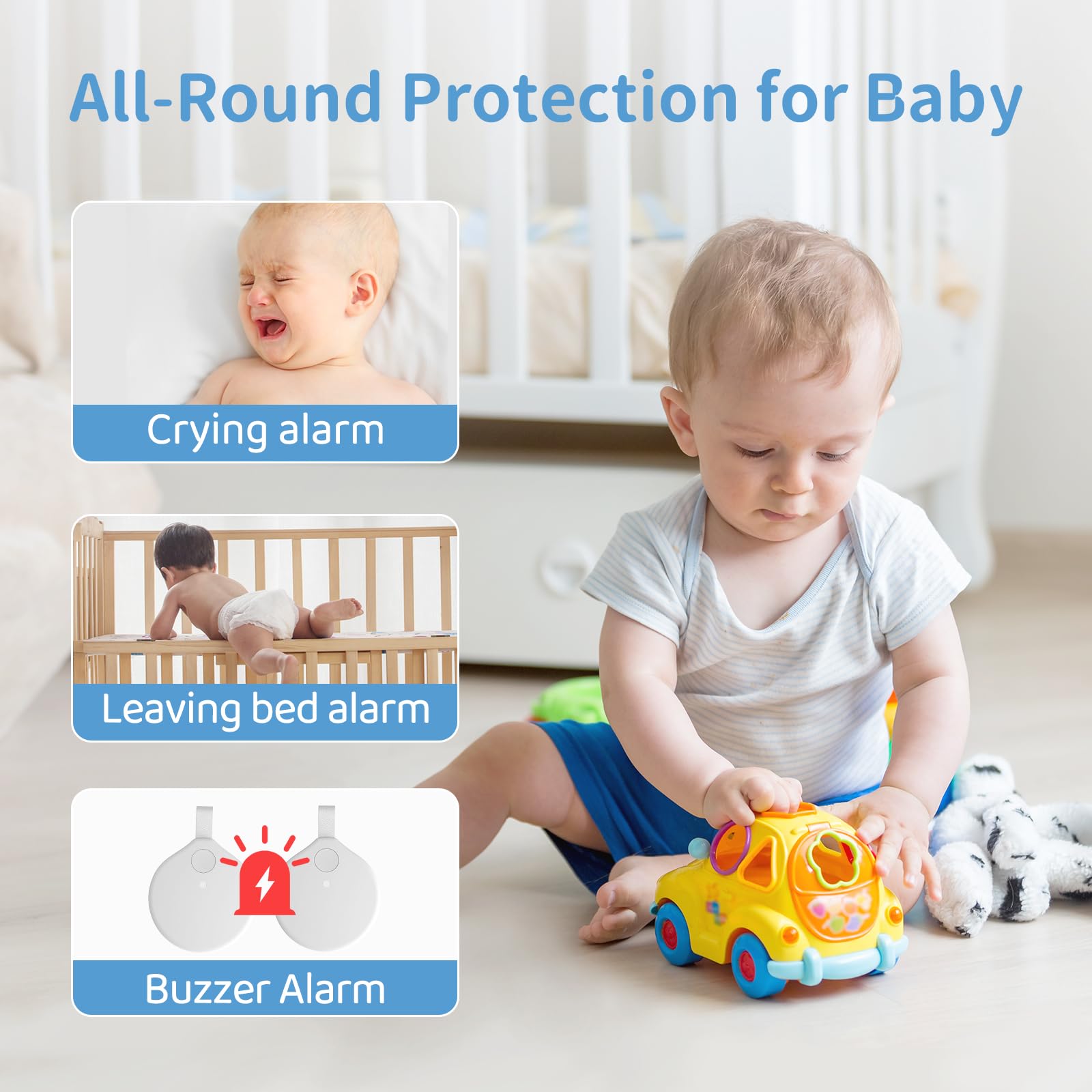 Becky Ai Intelligente Baby Monitor, Monitoraggio Respiratorio, Analisi del Sonno, Allarme di Sicurezza per Soffocamento, Visione notturna 2K HD, Condivisione di Dati Criptati, Android/IOS Compatibili
