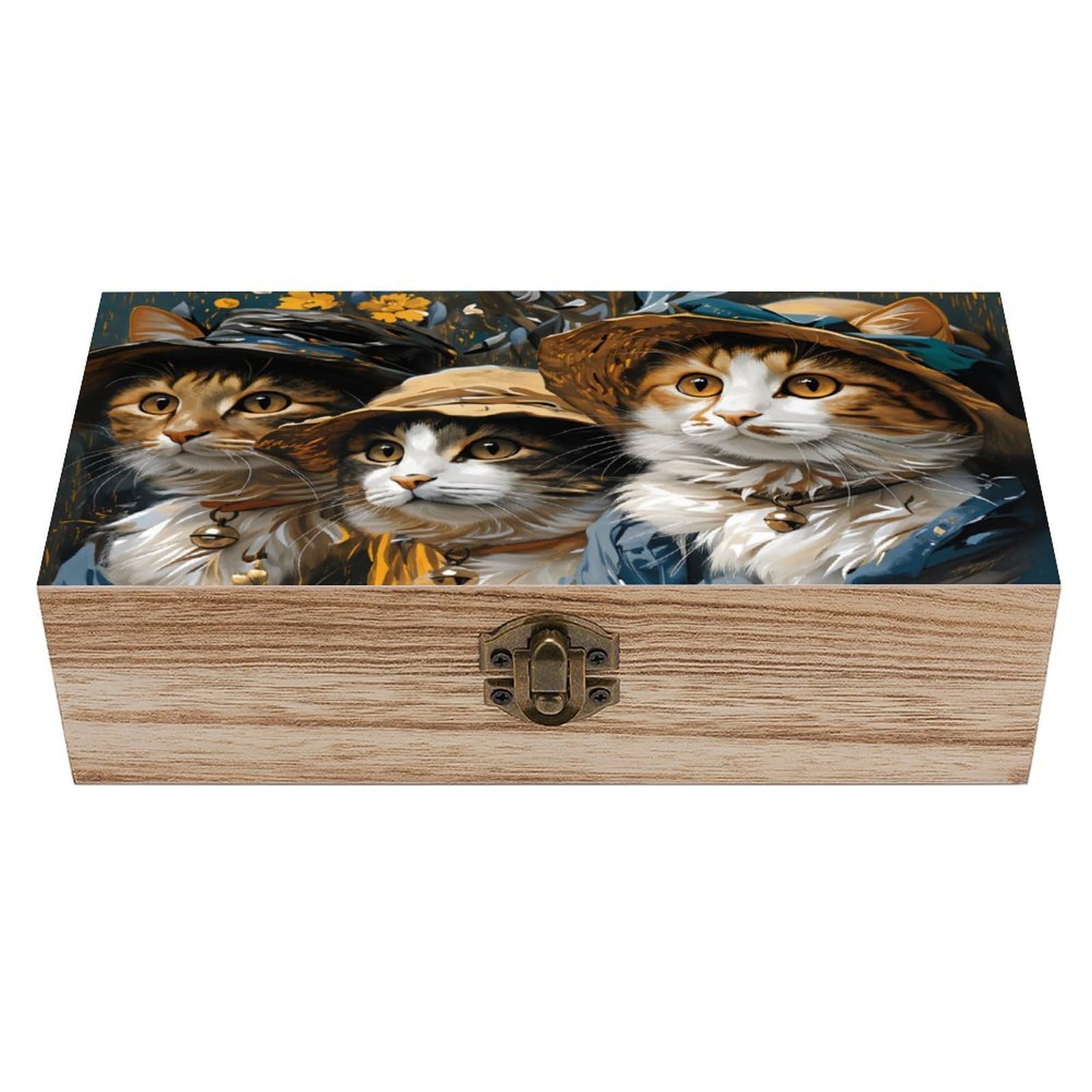 asbwuo Charming Triple Cats Vintage Wooden Keepsake Box
