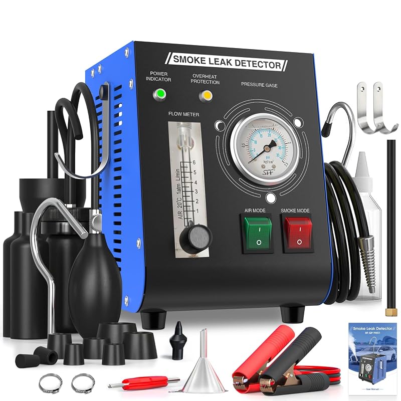 Máquina de fumaça automotiva Aoteda 12 V DC com bomba de ar integrada, manômetro e medidor de vazão YW01