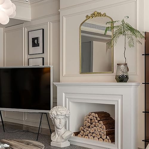 Miniatura 6 de Arendahl - Espejo de pared tradicional con arco de oro antiguo, 24 x 42 pulgadas, elegante espejo rectangular tallado con marco de metal adornado