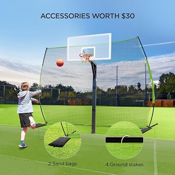 Lacrosse Backstop Net 20x10 ft Basketball Backstop Net for Backyard Sport Netting Barrier Ball Stop Net Includes Portable Carry Bag 2 Sand Bags 4 Ground Stakes