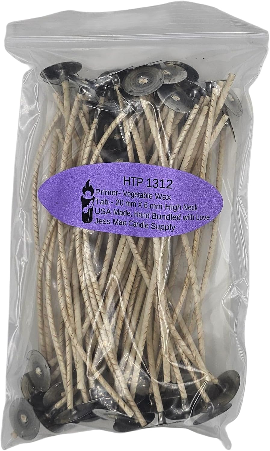 50 Pack | HTP 104 Candle Wicks | 6 Inch | Pre-Waxed & Pre-Tabbed | Vegetable Wax Primer & Metal Sustainer Tabs | DIY Candle Making Supplies | for Soy, Paraffin, Beeswax & Gel Candle Making