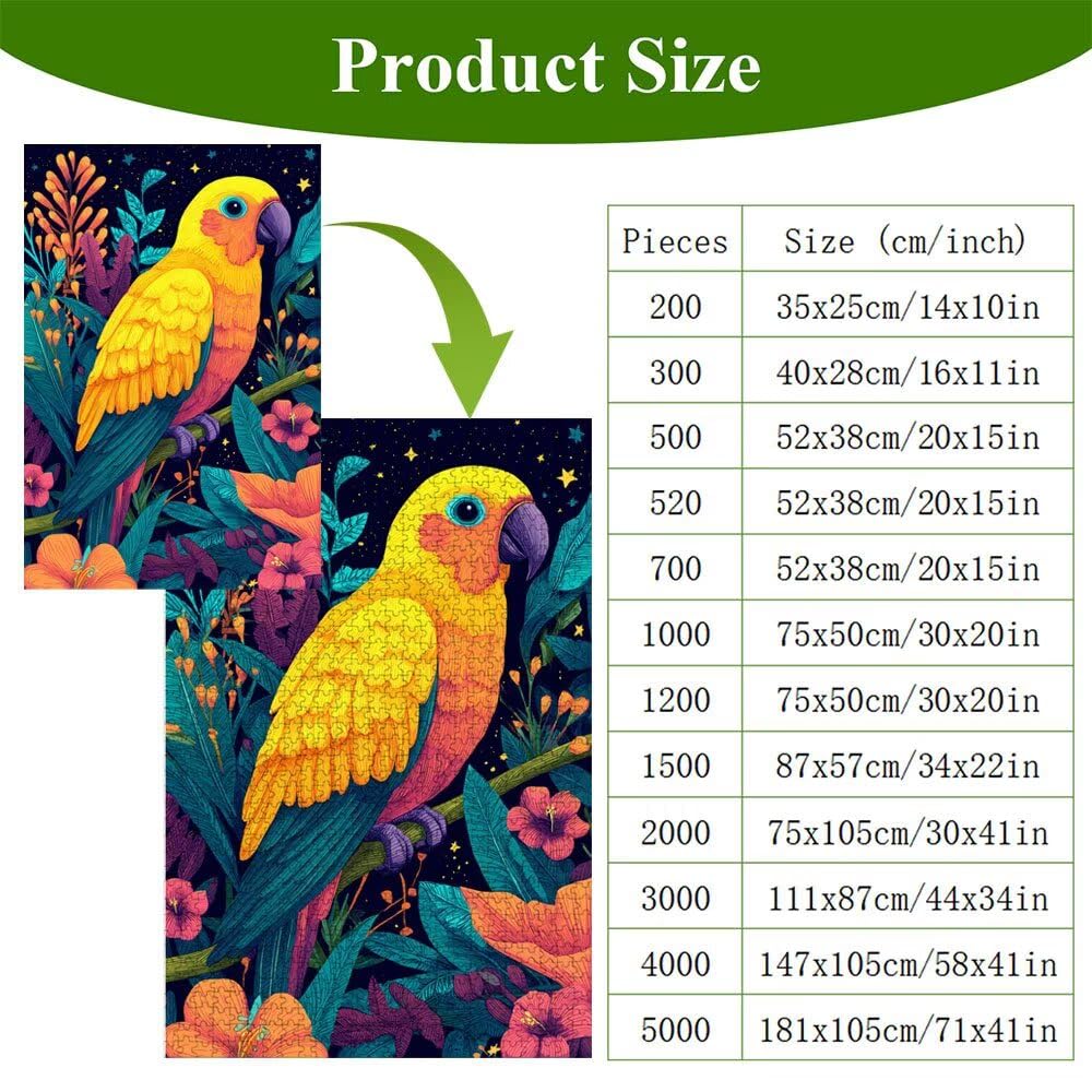Puzzle Adulti - Pappagallo & Flower - 1000 Pezzi Fabbricazione in Legno Robusto - Decorazione Murale con Poster - Prodotto Riservato ad Adulti e 14 Anni in Su (75x50cm) P3#792