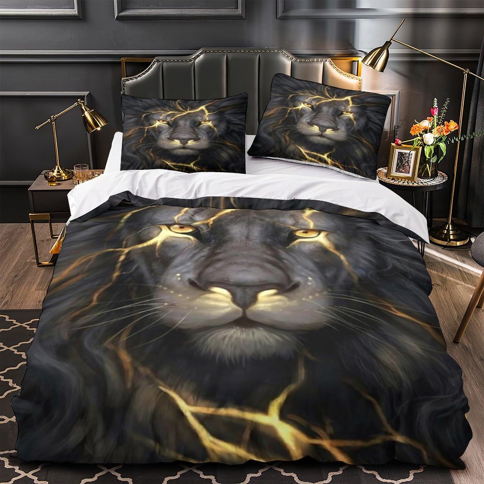 Linge de lit lion 3D microfibre anti-tache fantastique pour adulte et couple